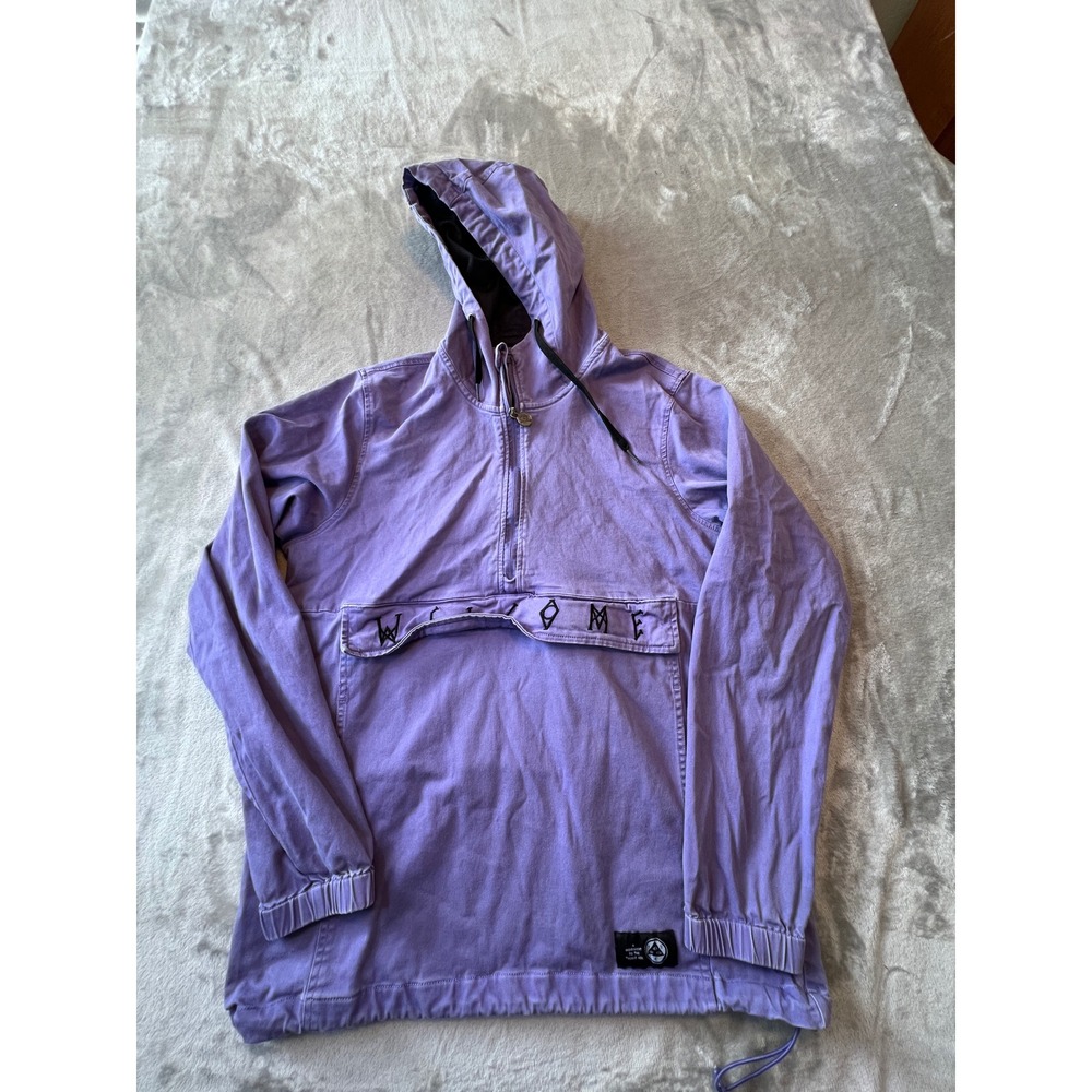 Welcome Skateboards Anorak Jacket Mens Small Purple 1/4 Zip Pullover Hooded